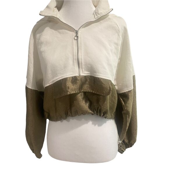 Zara Women Shiny Metallic Pullover Streetwear Color block Cropped Hoodie M - Picture 2 of 9